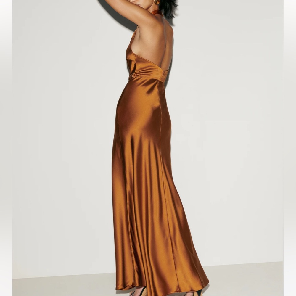 NWT NEW Reformation Daniela Silk Maxi Deep V Dress - Copper - Picture 4 of 8